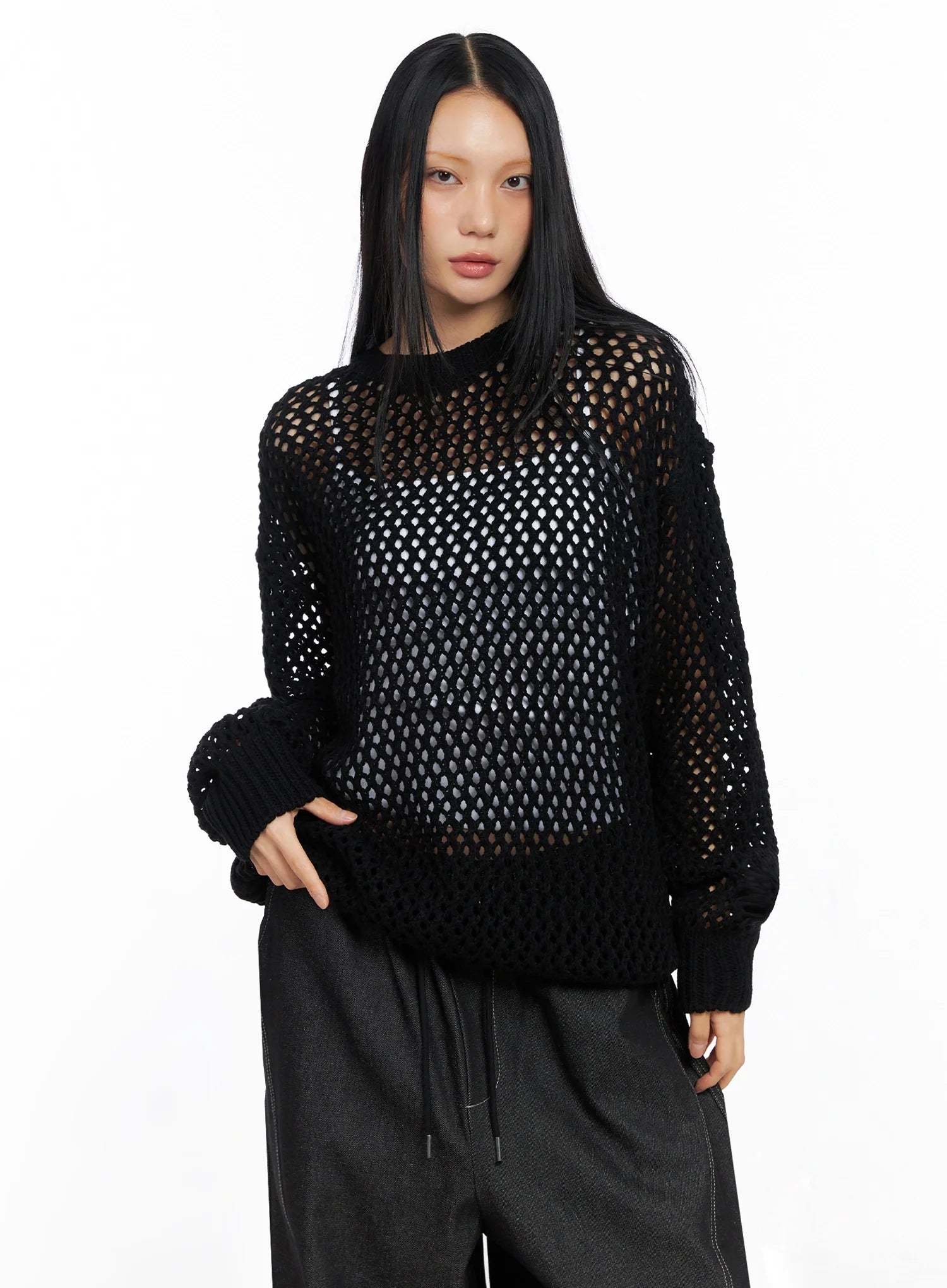 mesh-knit-sweater-co516 / Black