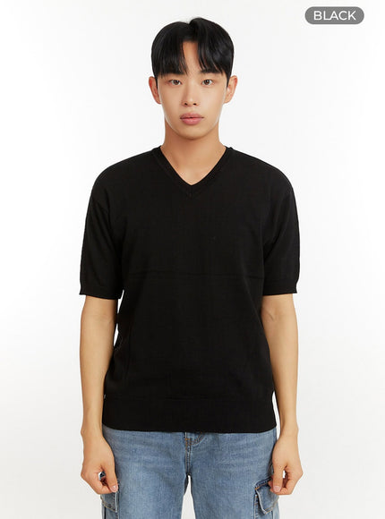 mens-v-neck-sweater-t-shirt-iu426 / Black