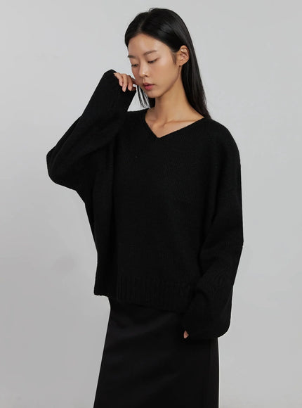 Oversized V-Neck Knit Top IJ508