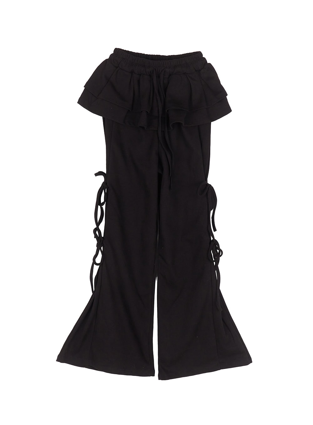 frill-skirt-layered-ribbon-sweatpants-iy502 / Black