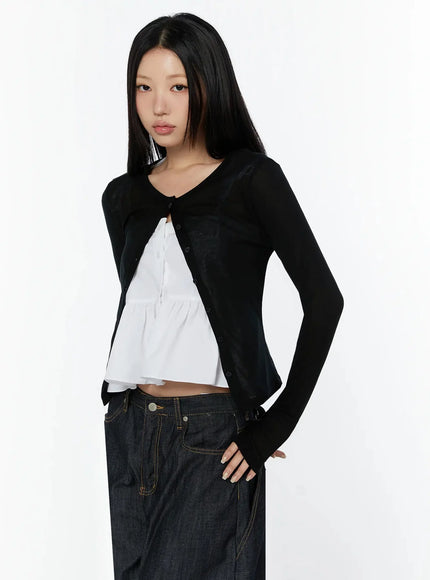 simple-round-neck-cardigan-iy526 / Black