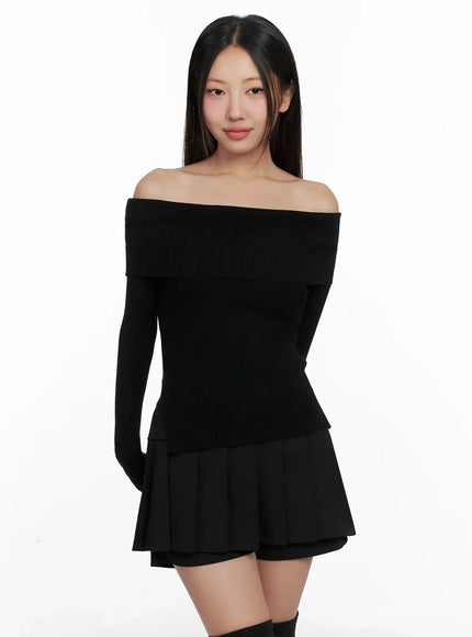 Ribbed Folded Off-Shoulder Top IG527