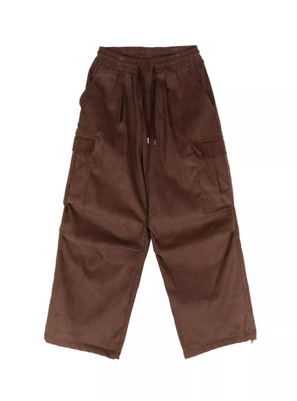corduroy-wide-cargo-pants-ij521 / Brown