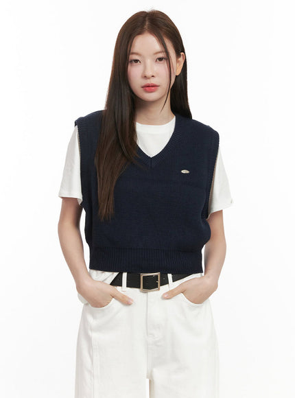 v-neck-knit-crop-sweater-vest-ij530 / Dark blue