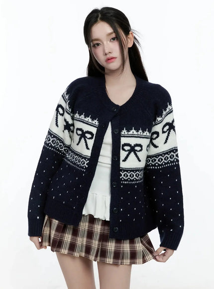 ribbon-pattern-knit-cardigan-io527 / Dark blue