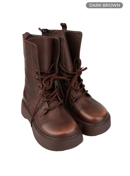 lace-up-faux-leather-midi-boots-is402 / Dark brown