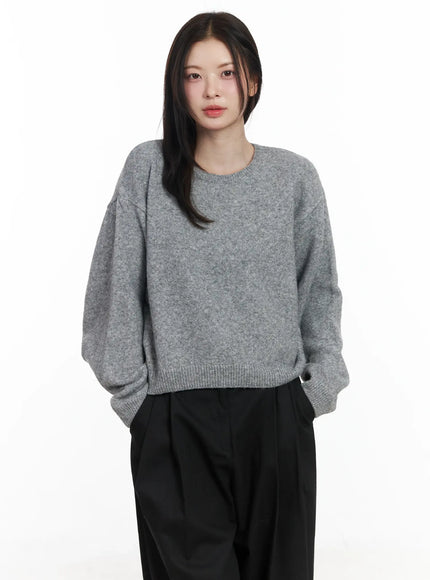 round-neck-knit-sweater-top-if520 / Dark gray