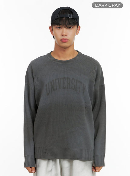 mens-knit-lettering-sweater-is419 / Dark gray
