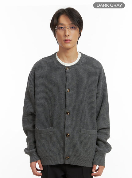 mens-scoop-neck-pocket-cardigan-io417 / Dark gray
