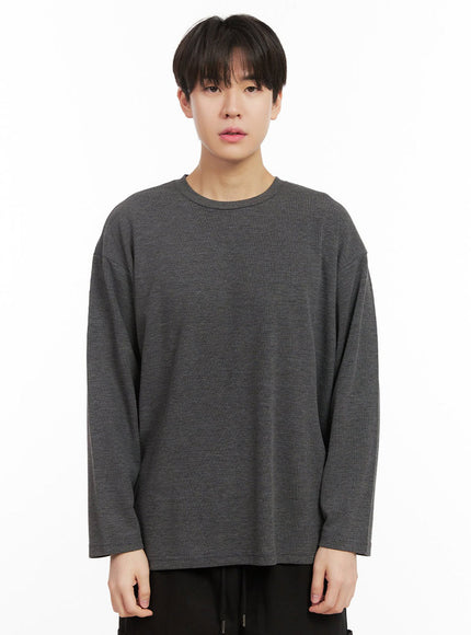 mens-essential-round-neck-long-sleeve-tee-ij517 / Dark gray