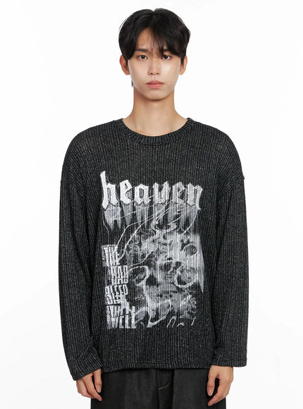 mens-striped-graphic-knit-long-sleeve-io517 / Dark gray