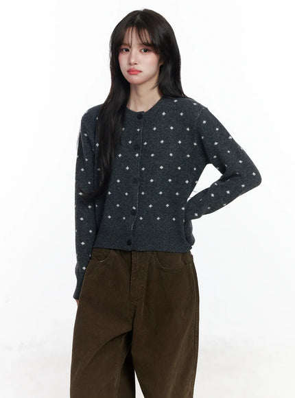 polka-dot-knit-cardigan-ij529 / Dark gray