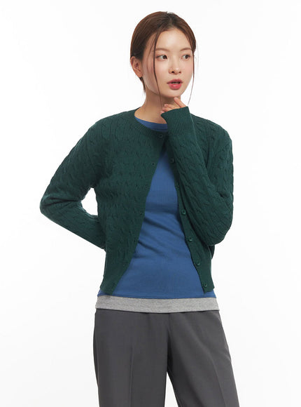 cable-knit-buttoned-cardigan-im524 / Dark green