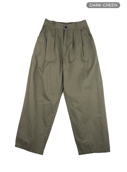 mens-pintuck-wide-fit-cotton-pants-ig402 / Dark green