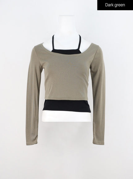 layered-u-neck-tee-in314 / Dark green