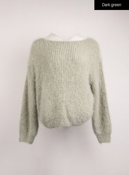 fuzzy-boat-neck-knit-sweater-ij410 / Dark green