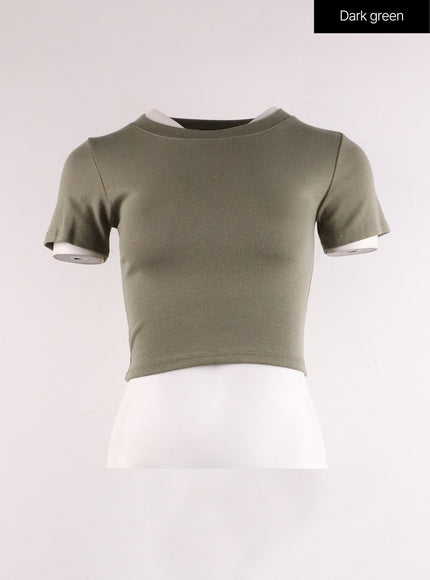 crew-neck-slim-crop-top-if402 / Dark green