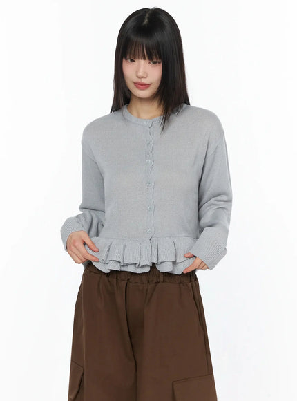 ruffle-frill-knit-cardigan-iy526 / Gray