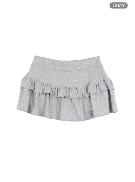 solid-frill-band-mini-skirt-il409 / Gray