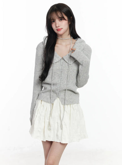 frilled-v-neck-cardigan-ij529 / Gray