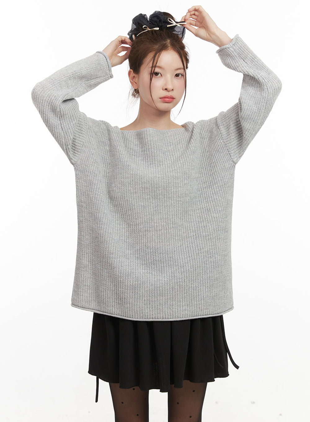 loose-fit-one-shoulder-sweater-if505 / Gray