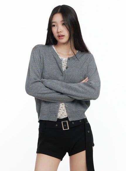 round-neck-knit-cardigan-im502 / Gray