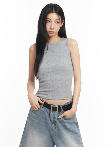 sleek-sleeveless-crop-top-iy529 / Gray