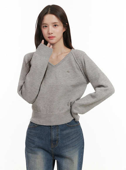 comfort-v-neck-crop-sweater-ij510 / Gray