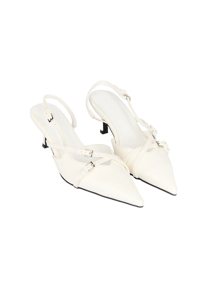 Buckle Faux-Leather Pointed-Toe Heels IF510
