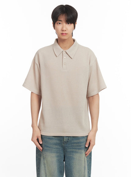 mens-collared-knitted-t-shirt-ia511 / Light beige