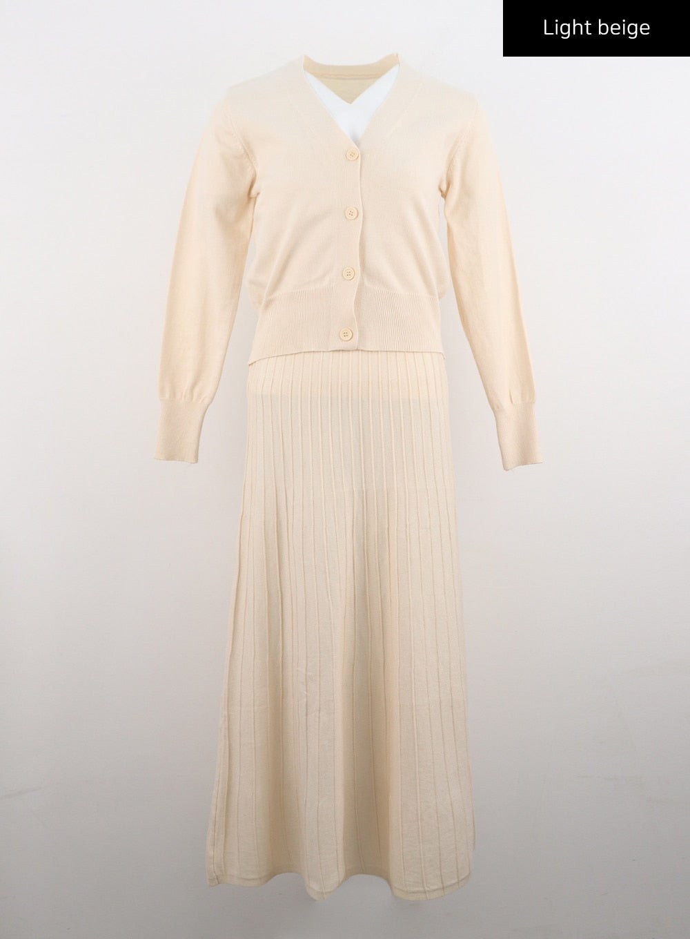 sleeveless-rib-dress-and-cardigan-set-io320 / Light beige