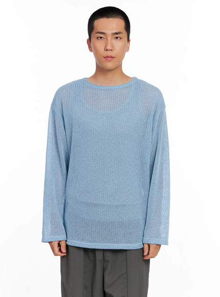 mens-sheer-knit-long-sleeve-is510 / Light blue