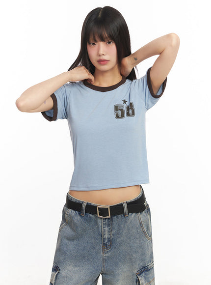 star-number-graphic-crop-top-iy502 / Light blue