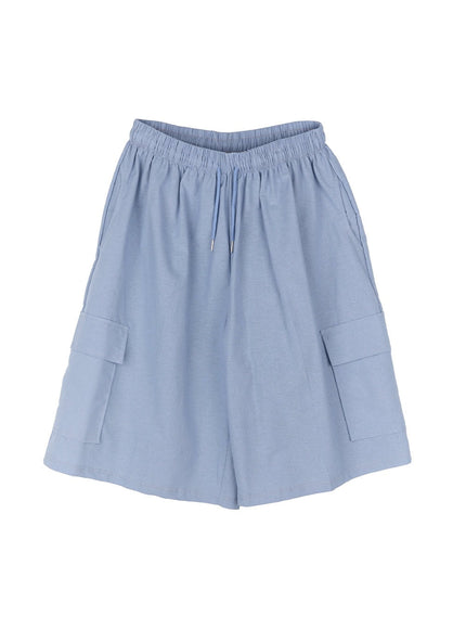 men-s-cargo-cotton-wide-fit-shorts-iy530 / Light blue