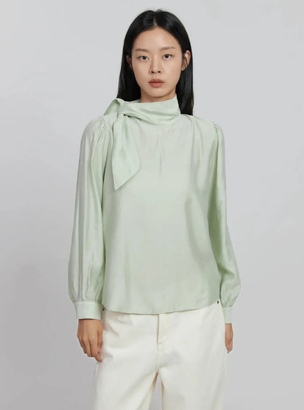 high-neck-tie-blouse-id504 / Light green