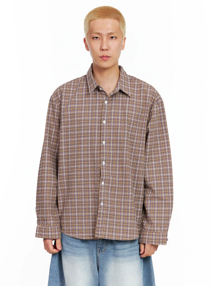 mens-plaid-button-up-shirt-il514 / Purple