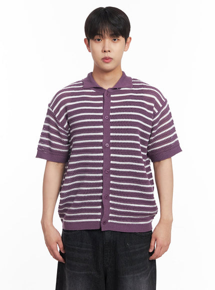 mens-buttoned-short-sleeve-sweater-iy522 / Purple
