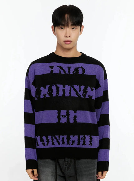 mens-graphic-striped-sweater-in506 / Purple