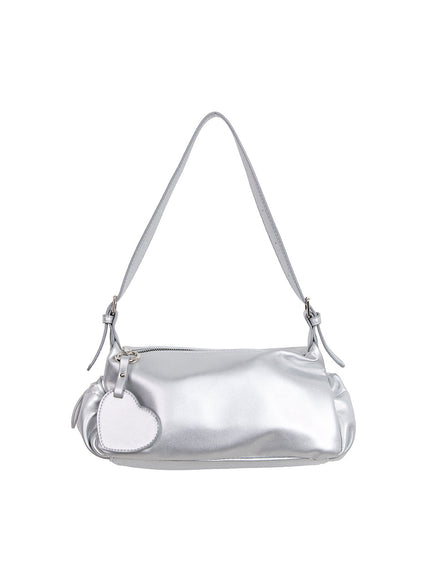 faux-leather-shoulder-bag-with-attached-pocket-if510 / Silver