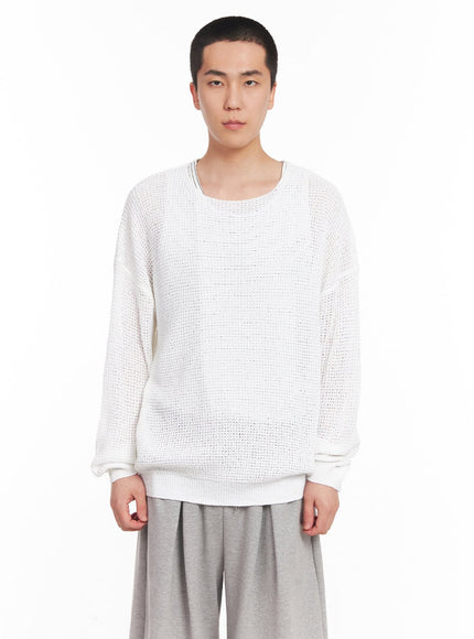 mens-cozy-waffle-knit-sweater-iy505 / White