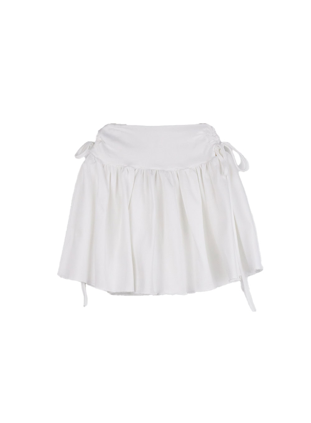 ribbon-tie-shirred-mini-skirt-if505 / White