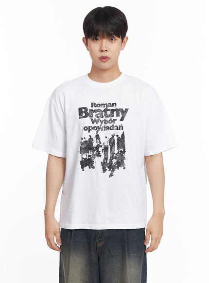 mens-loose-fit-round-neck-graphic-t-shirt-iy522 / White
