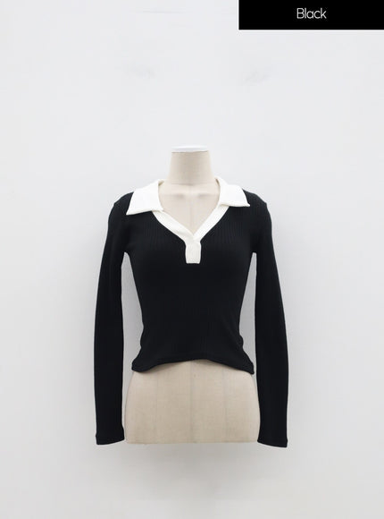 Ribbed Knit V-Neck Top IM323