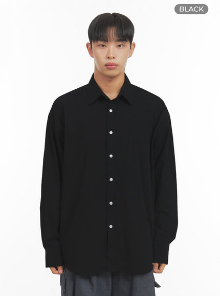 mens-oversized-basic-cotton-shirt-is419 / Black