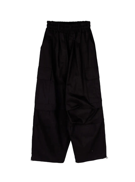 wide-leg-parachute-cargo-pants-iy526 / Black