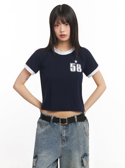 star-number-graphic-crop-top-iy502 / Dark blue