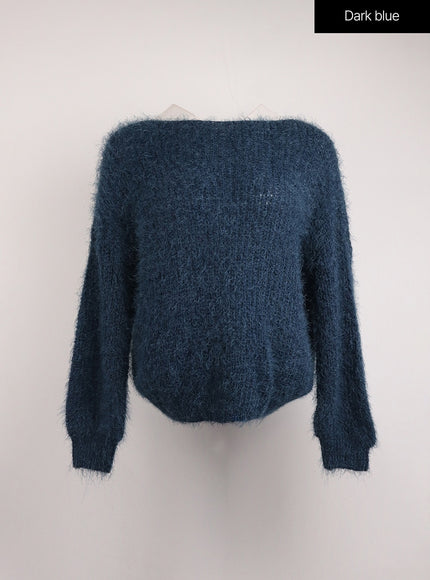 fuzzy-boat-neck-knit-sweater-ij410 / Dark blue