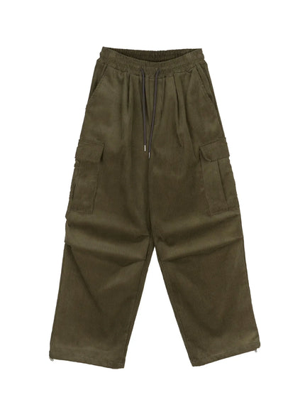 corduroy-wide-cargo-pants-ij521 / Dark green