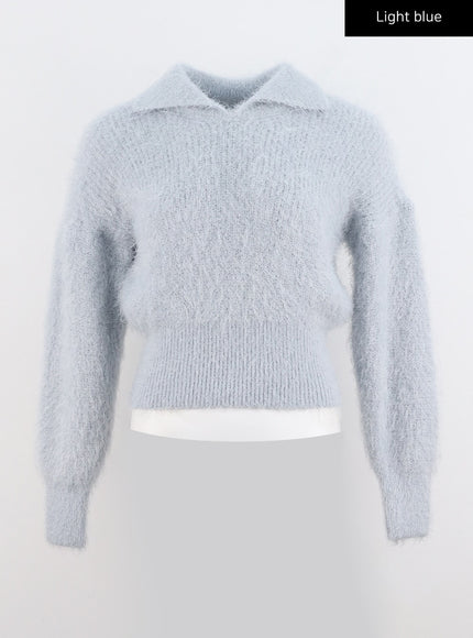 fuzzy-knit-collar-sweater-io320 / Light blue