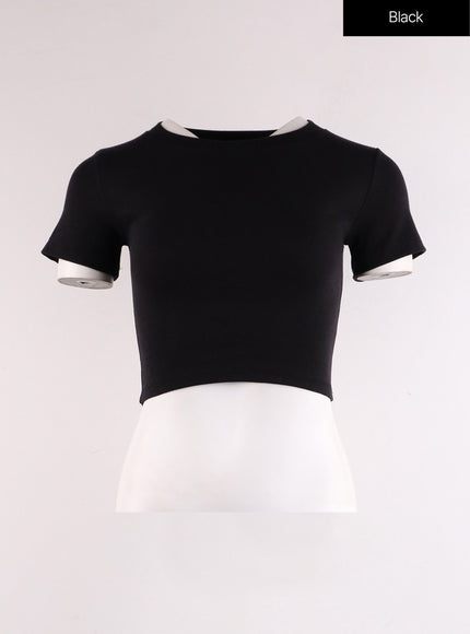 crew-neck-slim-crop-top-if402 / Black